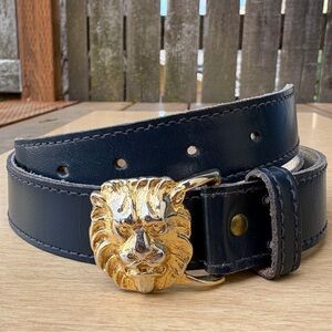Anne Klein for Calderon Vintage Lion Head Blue Leather Belt Sz M